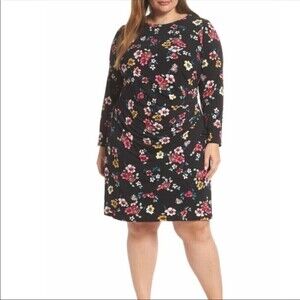 NWT Eliza J. Black w/Floral Print Knee Length Pleated  Cocktail Dress size 18W